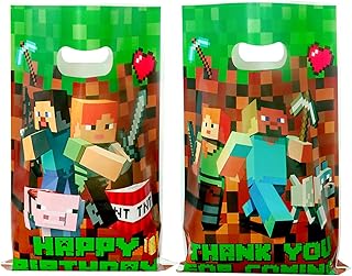 40 Pack Pixel Miner Party Bags for Pixel Party Favors Birthday Party Supplies,Pixel Gift Candy Goody Treat Favors Bags,Plastic Goodie Gags for Boys Birthday Party Decorations