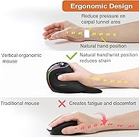 Vista 5 de J-Tech Digital Ratón ergonómico con conexión inalámbrica, reposamanos extraíble, botones para el pulgar, batería recargable, 800 DPI, compatible