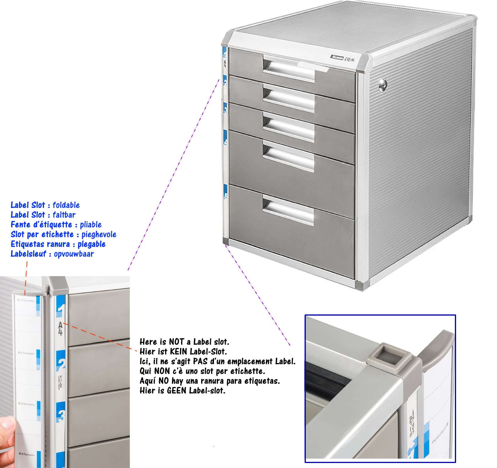Cassettiera In Metallo TUKA-i-AKUT Con Serratura – 3 Cassetti A4, Alluminio, Portacarte Robusto Per Ufficio