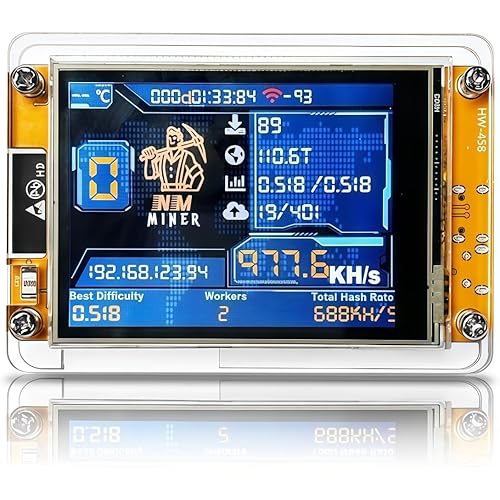 Bitcoins Miner V2, 980 KH/s BTC Solo Miner, ESP-WROOM-32 ESP32 Development, 2.8 Inch Smart Display Lottery Miner Crypto Mining Machine