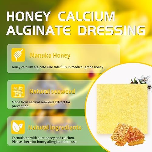 Miniatura 2 de Aderezo de alginato de calcio y miel de manuka, paquete de 12 unidades, parches de 2 x 2 pulgadas, apósito para heridas con alginato de calcio,