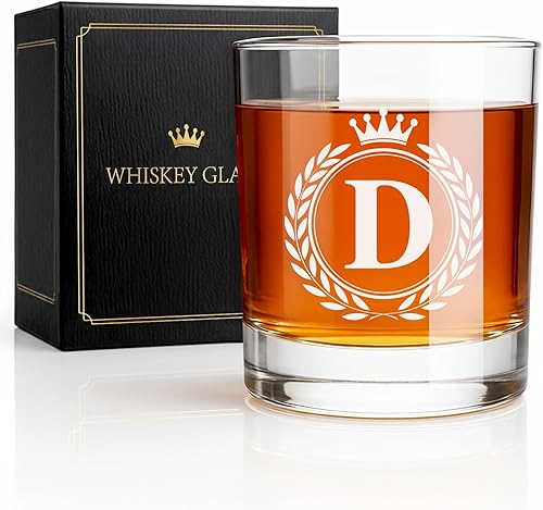 Miniatura 11 de Vasos de whisky Giftissimo - Vasos de rocas estilo antiguo para regalos para hombres, vasos de whisky personalizados con monograma A-Z de 10oz,