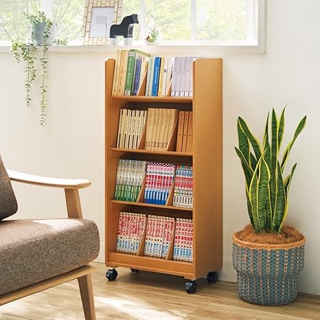 Amazon 家具 収納 本棚 ラック シェルフ コミックラック 取り出しやすいななめコミックワゴン 4段 幅45高さ97cm サイズはありません ア ナチュラル 本棚 オンライン通販