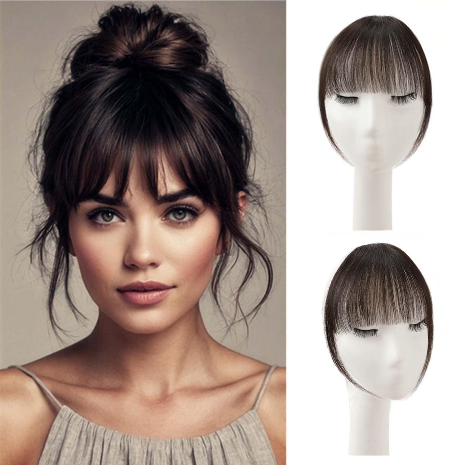 Clip in Bangs 100% Real Human Hair Extensions Clip on Brown Black Fringe with Temples Hairpieces for Women Curved Bangs for Daily Wear Clip in Bangs 100% Real Human Hair Extensions Clip on Brown Black Fringe with Temples Hairpieces for Women Curved Bangs for Daily Wear