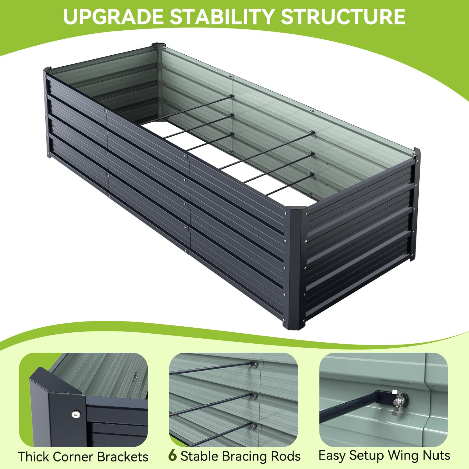 Ohuhu Bancal de metal para plantas de 240 x 90 x 45 cm, bancal alto para jardín de chapa de acero resistente con diseño estable, protección contra la corrosión y larga durabilidad, ideal para