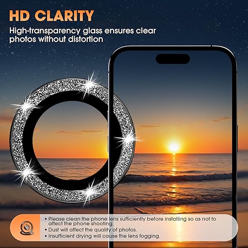Miniatura 149 de Xfilm Protector de lente de cámara Bling para iPhone 14 Pro/14 Pro Max, dureza 9H a prueba de rayones, protector de anillo individual de metal