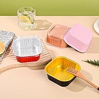 Vista 3 de Juego de 40 moldes cuadrados de papel de aluminio para cupcakes de 10 oz con tapas, moldes para brownies, moldes desechables grandes de 4”x4