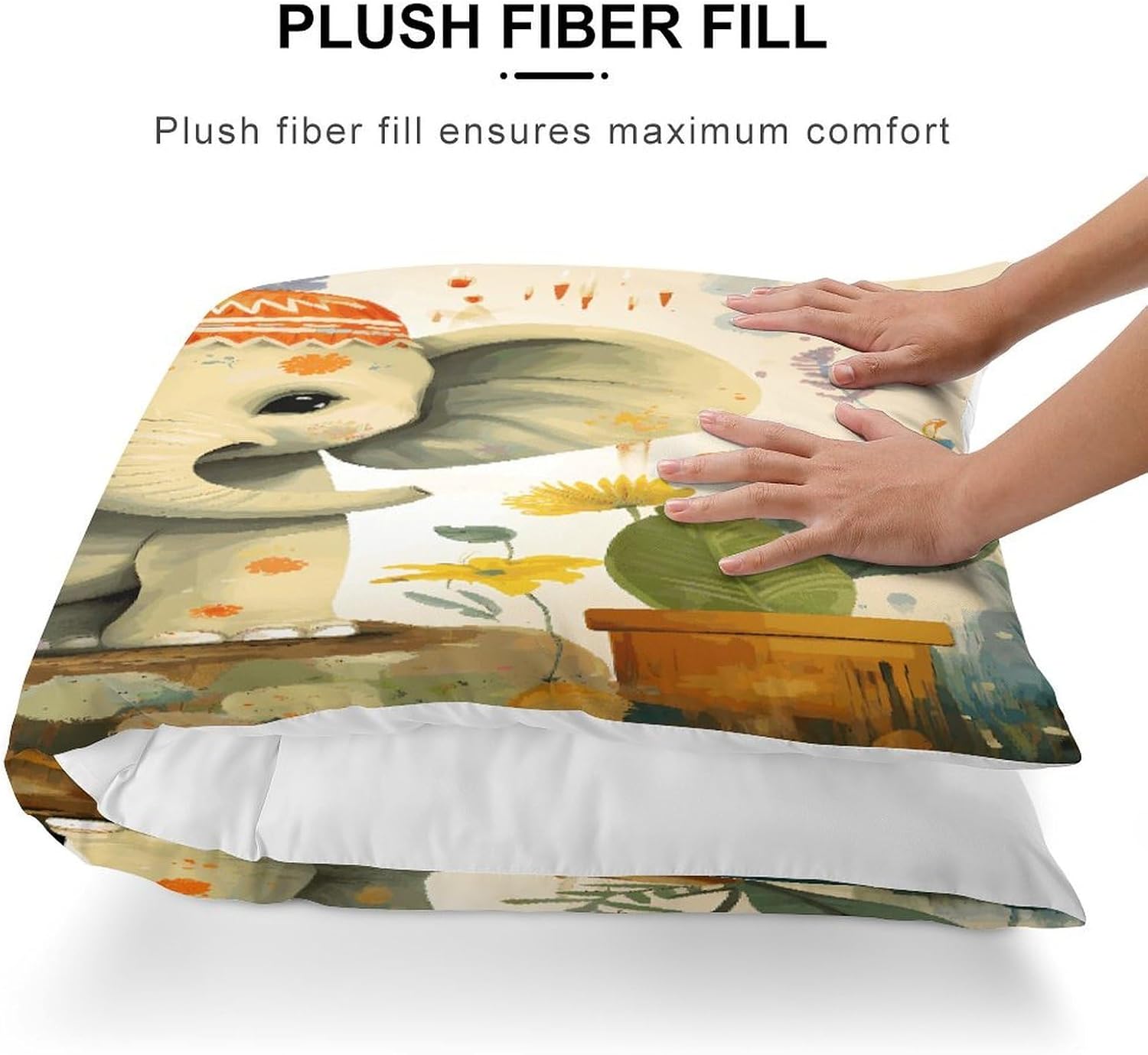 Cartoon Elephant with Plant Painting Body Pillow Cover Soft Breathable Body Pillowcase Cozy Skin-Friendly Long Pillows Cover with Hidden Zipper Polyester Pillow Protector 18.9 X 53 Inch