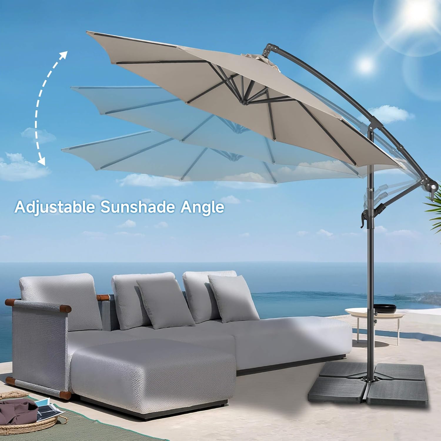 Offset Patio Umbrella Cantilever - 10 FT Cantilever Umbrella Outdoor with Crank and Cross Base, UV Protection Large Patio Umbrella for Garden, Deck, Backyard, Pool, Porch (Taupe)