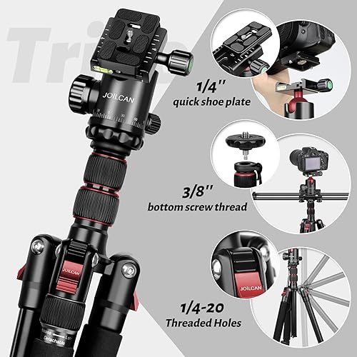 Vista 30 de JOILCAN Trípode para cámara, trípode para cámara de aluminio de 81 pulgadas, trípodes DSLR de 83 pulgadas y monopiés, trípode de viaje resistente