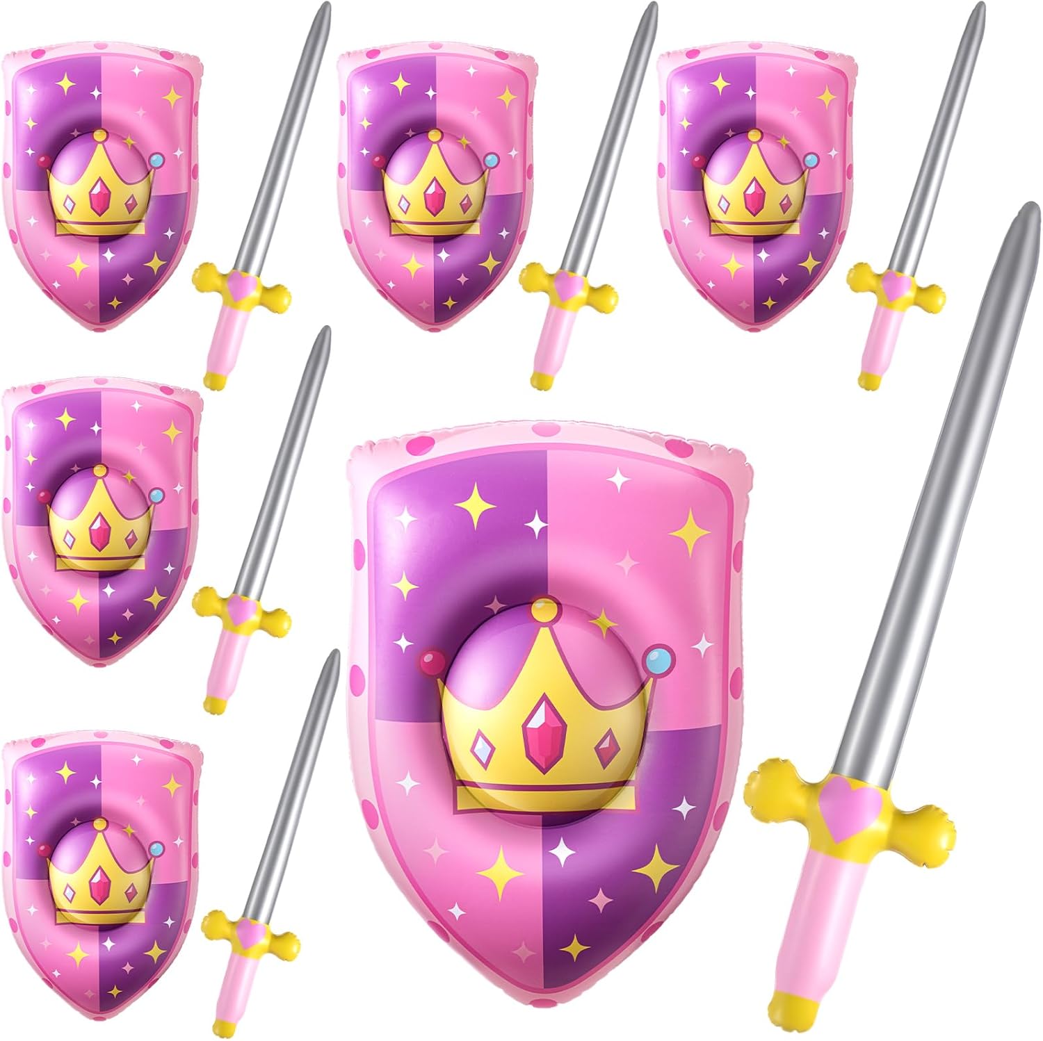 Poen Inflatable Sword and Shield Knight Party Favors Set Blow up Medieval Sword Shield for Prince Party Favors Decorations Cosplay Accessories(4 Pcs,Lion)