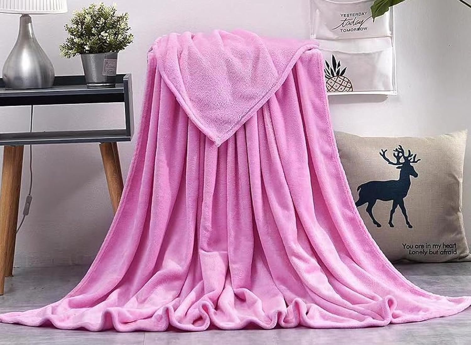 – Light weight Extra Soft King Size Solid Blanket all season Flannel Fleece Throw Blanket 200x230cm 100% Polyester-Pink | Bed Sofa couch Blanket Throw
