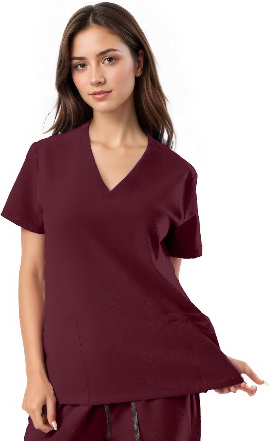 SUNME Scrubs Tops for Woman, Soft V-Neck Scrubs Top with 3 Pockets, Semi-Slim Fit Medical Scrub Top