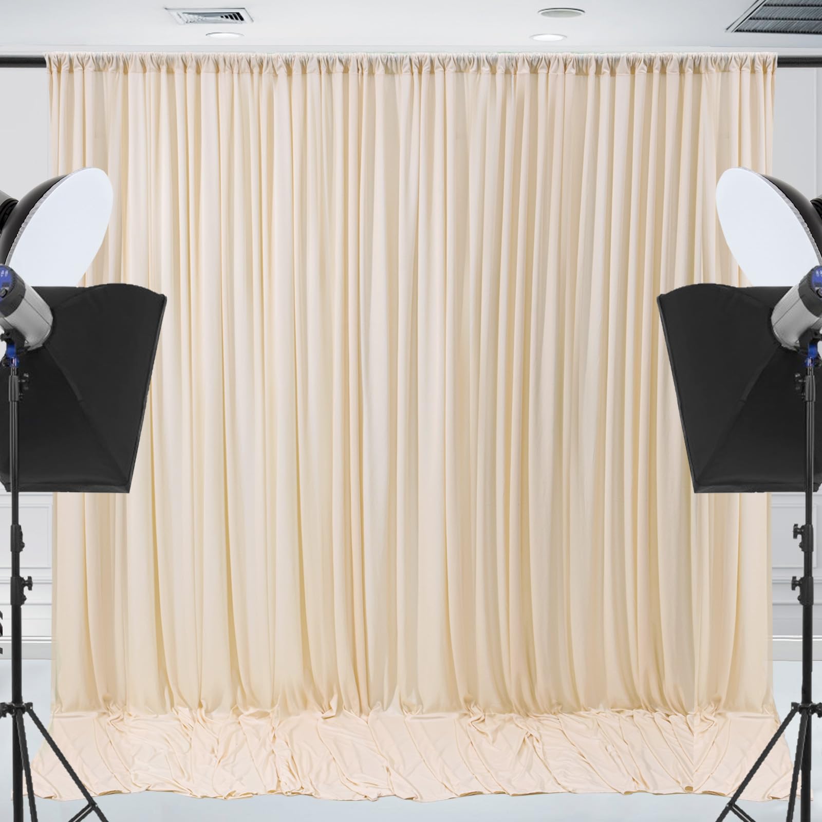 10x10 pi Arrière-plan sans plis en tissu doux pour fêtes, rideau de décoration en tissu pour mariage, rideau crème pour décorations d'anniversaire, fond pour photographie 5x10 pi, 2 panneaux
