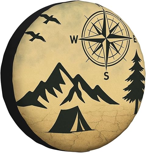 Miniatura 11 de Divertida cubierta de neumático de repuesto para camping con diseño retro de fogata de tienda de campaña de montaña, cubierta de rueda de vehículo