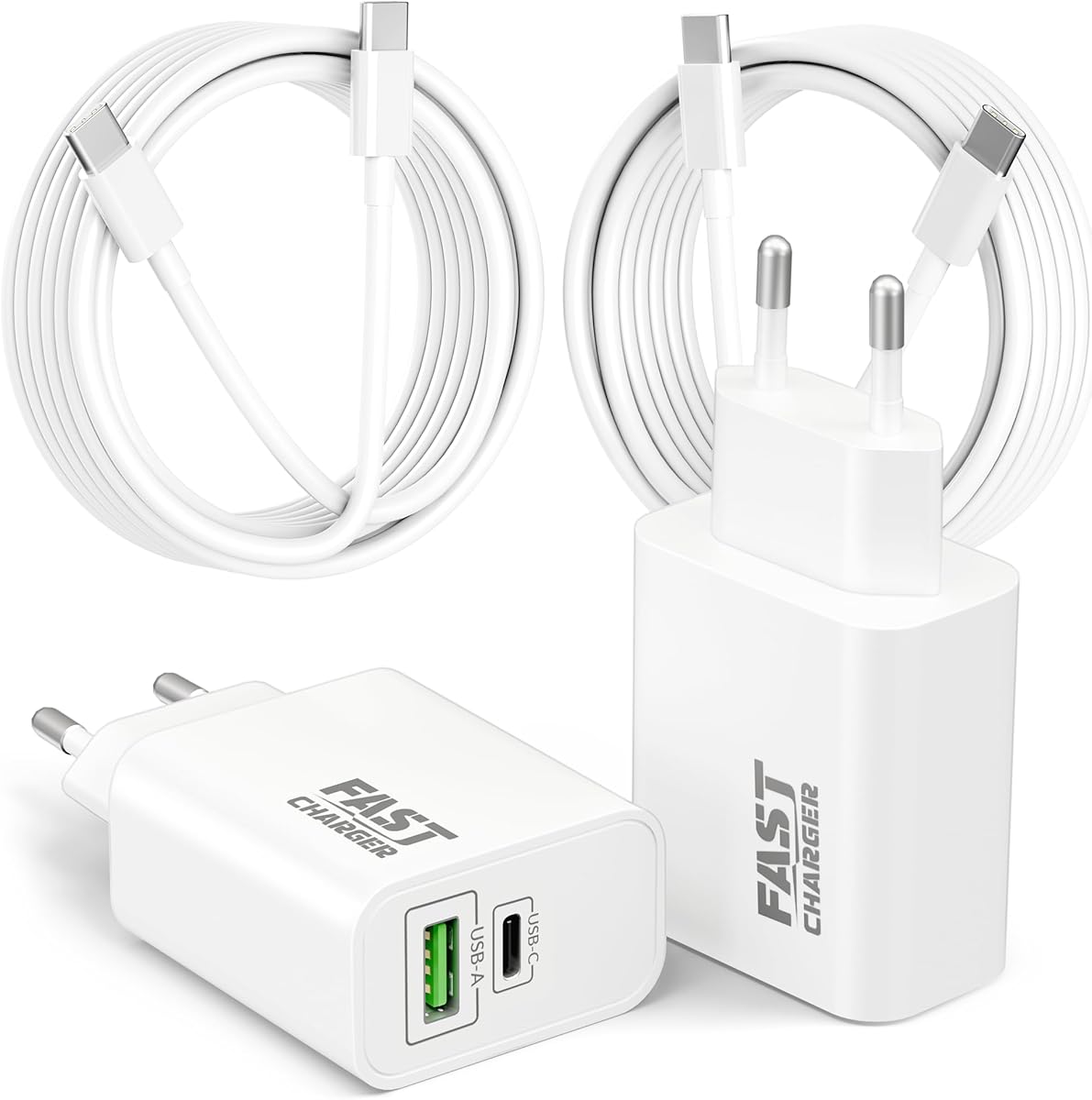 45W 2Port Schnellladegerät mit USB C Ladekabel für Samsung Galaxy S25 S24 S23 S22 Ultra 5G A56 A55 A54 A53 A35 A15, Z Flip 4/5, Tab S10 S9, Handy Ladegerät Netzteil Stecker 2M Schnellladekabel, 2Pack