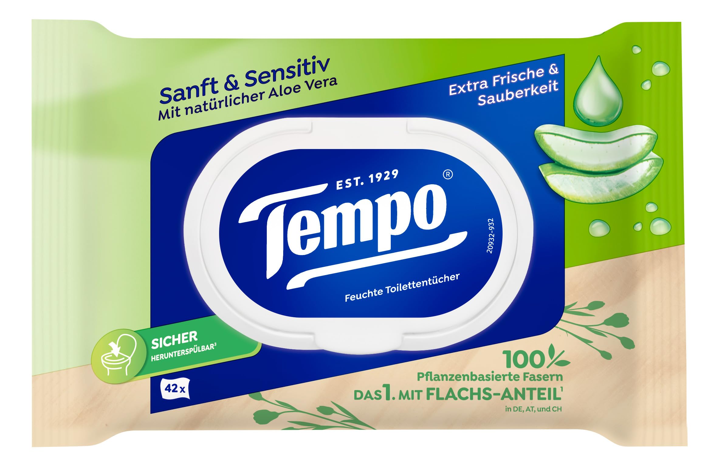 Tempo Wilgotne chusteczki toaletowe "Sanft & Sensitiv" – duży pakiet – 16 opakowań po 42 chusteczek – z naturalnym aloesem – wilgotny papier toaletowy, testowany dermatologicznie i neutralne pH