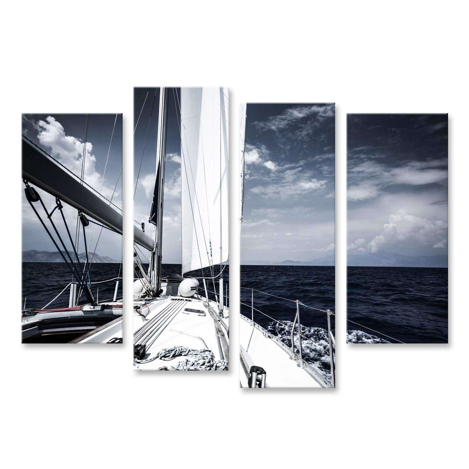 islandburner Quadro su tela di lusso, barca a vela, mare, serata, sport acquatici estremi, yacht, poster da parete, 130 x 80 cm, 4 pezzi