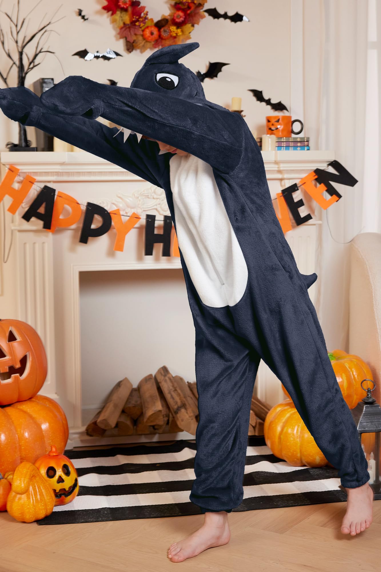 BesserBay Costume intero unisex per bambini, con cappuccio, per Halloween, 4-14 anni