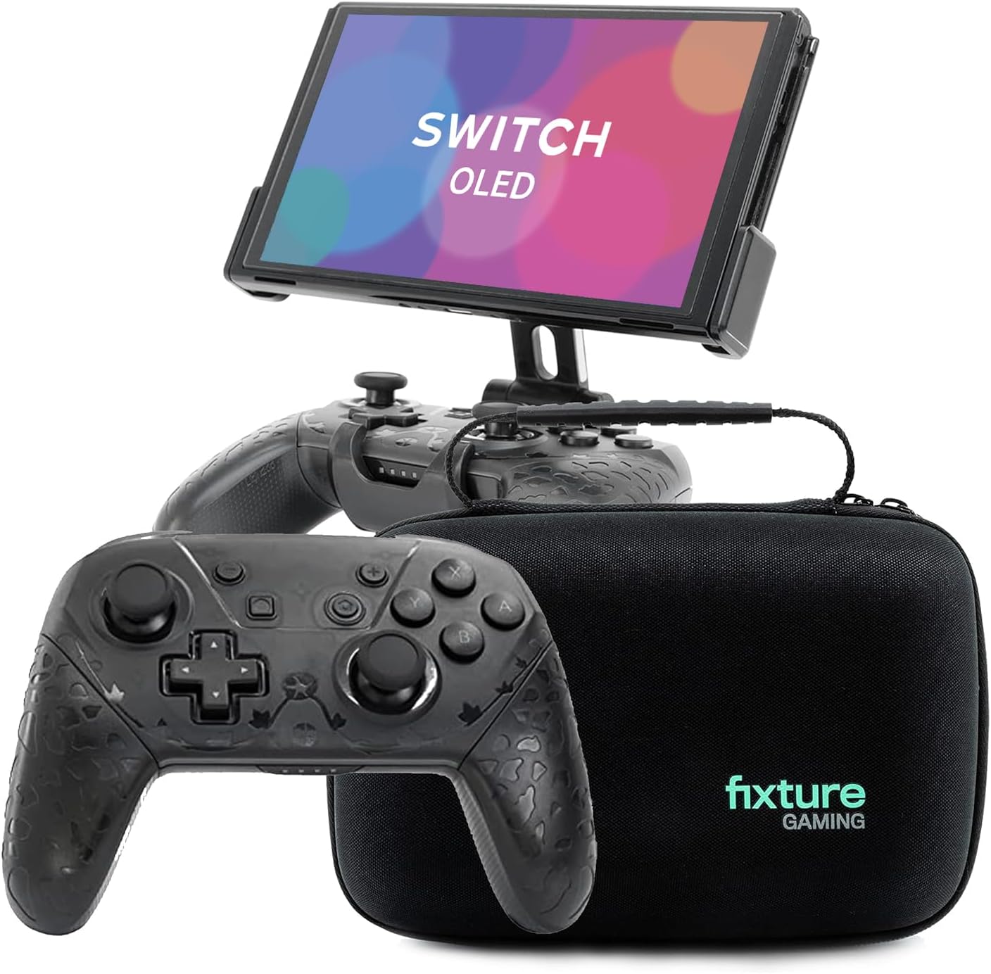 Fixture S2 Ultra Bundle Gaming Console Monitor Mount and Game Controller Compatible with Nintendo Switch OLED, Adjustable Video Game Holder Stand Clip, Includes Carrying Case