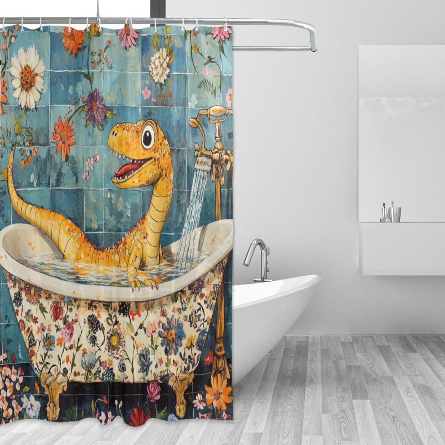 72x72 Inch Water Repellent Cloth Shower Curtains with Washable Curtain Curtain Liner for Bath Shower Chic Dinosaur Vintage Bathtub