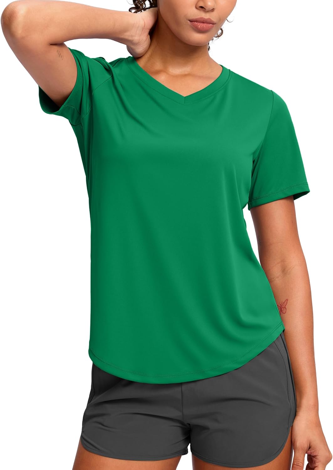 Womens Workout Tops V-Neck Short Sleeve UPF 50+ Sun Shirt Moisture Wicking Quick Dry Top for Gym, Running, Athletic