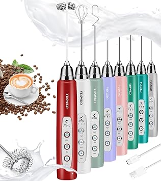 YUSWKO Milk Frother Handheld with 3 Heads, Electric Whisk Drink Foam Mixer with USB Rechargeable 3 Speeds, Mini Frother for Coffee Latte, Cappuccino, Hot Chocolate, Egg