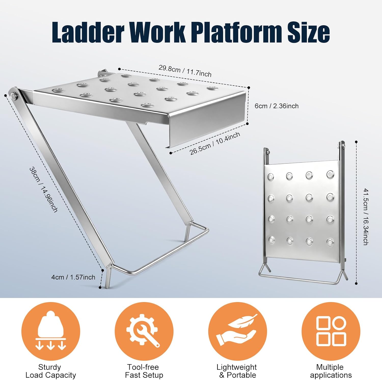 Ladder Platform for Standing, Extension Ladder Work Platform, Foldable Anti-Slip Ladder Platform Accessory for Paint and Tool, Ladder Step Attachment Project Tray, Alloy Steel Holds 400lbs