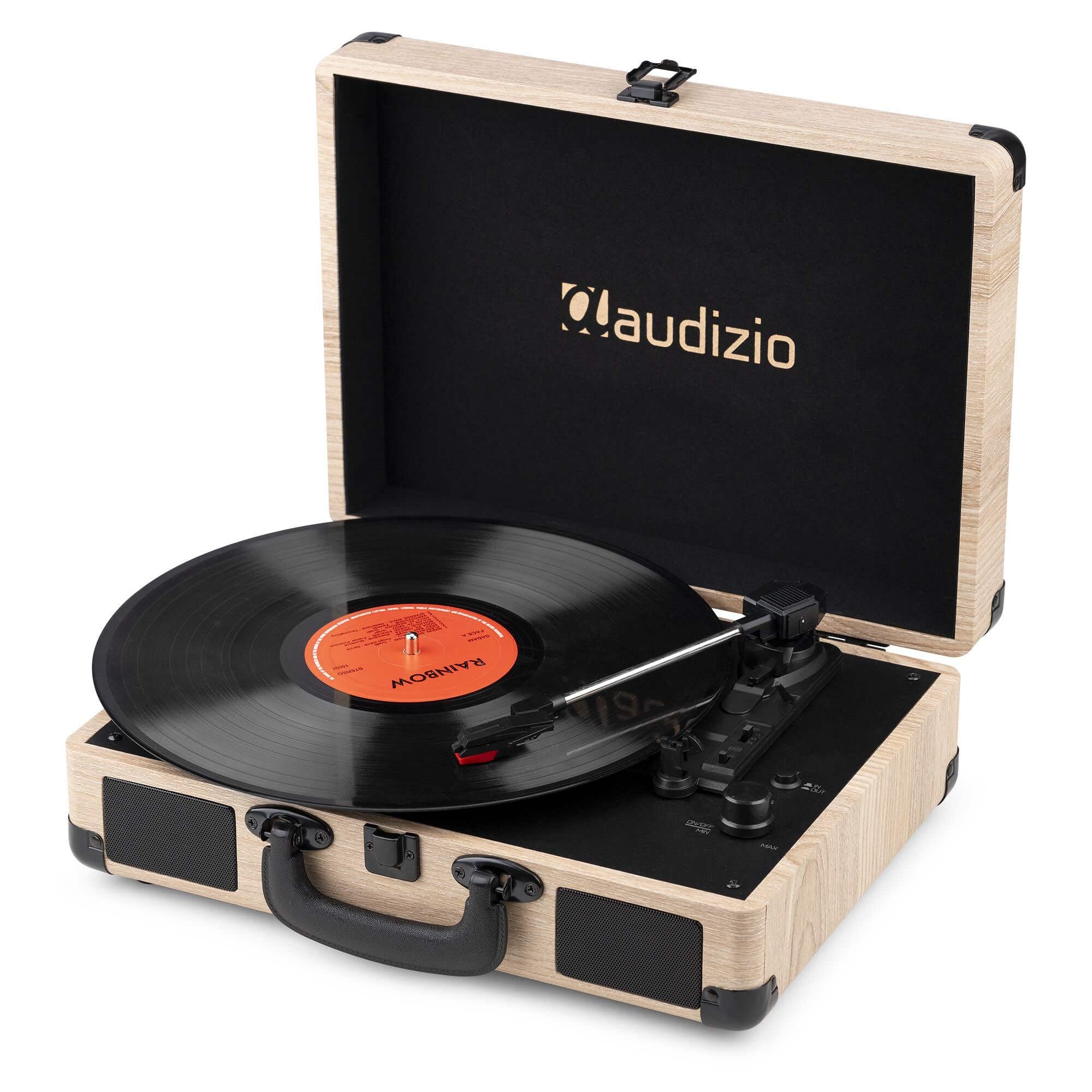 Pack Audizio RP116LW Platine Vinyle Bluetooth in/Out Haut-Parleurs Intégrés 3 Vitesses avec Audizio RC32 Valise Frêne, Design Assorti, Idéal pour Coin Musique, Déco Rétro ou Collection