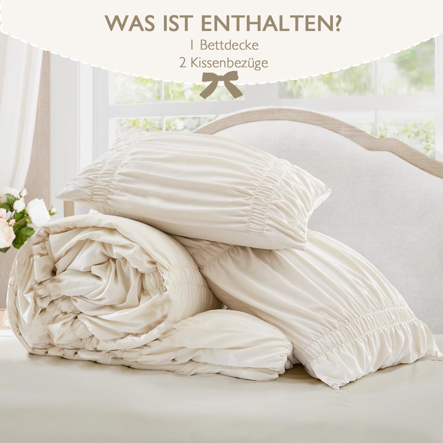 Sedefen Seersucker Bettwäsche 220x240 Beige Mädchen Geraffter Shabby Chic