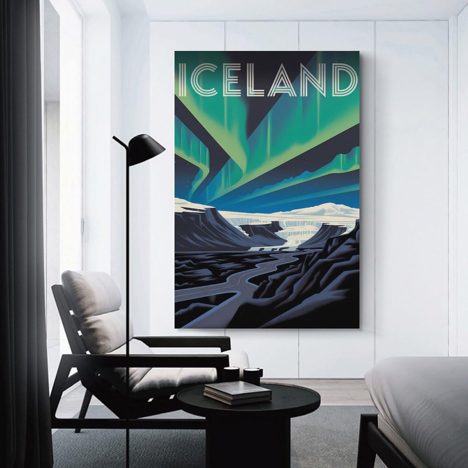 Junmoney Room Decor Wall Art Iceland Aurora Landscape Art Deco, 16x24inch(40x60cm), for Home Office, Desk Area Or Studio, An Interior Accent for Desk Areas
