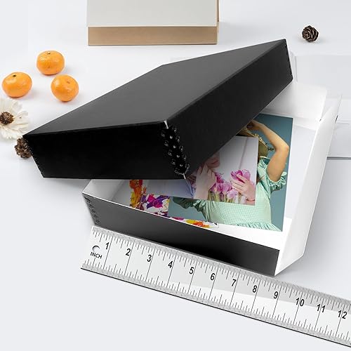 Miniatura 7 de Lineco Caja de almacenamiento de archivo de museo, 16.75 x 20.75 x 3 pulgadas. Diseño frontal caído. Sin ácidos con borde metálico. Organiza fotos,