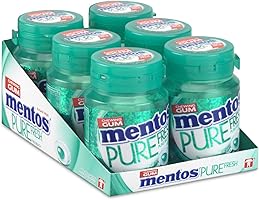 Mentos Gum Pure Fresh Wintergreen, munt smaak met groene thee extract. suikervrije kauwgom – verpakking van 6 potjes met...