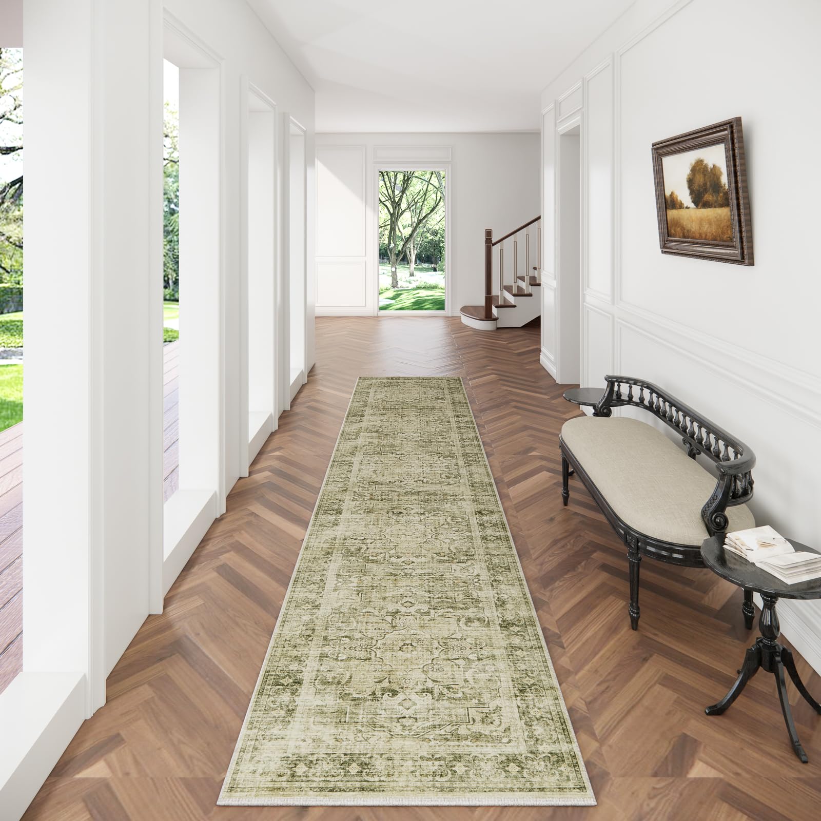 Runners for Hallways Kitchen Runner Rugs: 2'x 10' Washable Runner Rug Boho Non Slip Long Floor Rug with Rubber Backing Faux Wool Vintage Carpet Runners for Entryway Indoor Foyer Bedroom Living Room