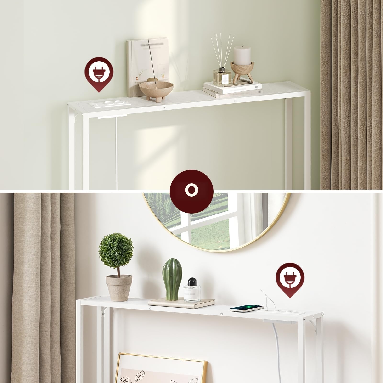 MAHANCRIS Tavolo Consolle da 100 cm, Consolle d'Ingresso con Prese e Porte USB, Tavolino Stretto per Divano, Corridoio, per Soggiorno, Camera da Letto, Corridoio, Bianco ACTWT968UE01