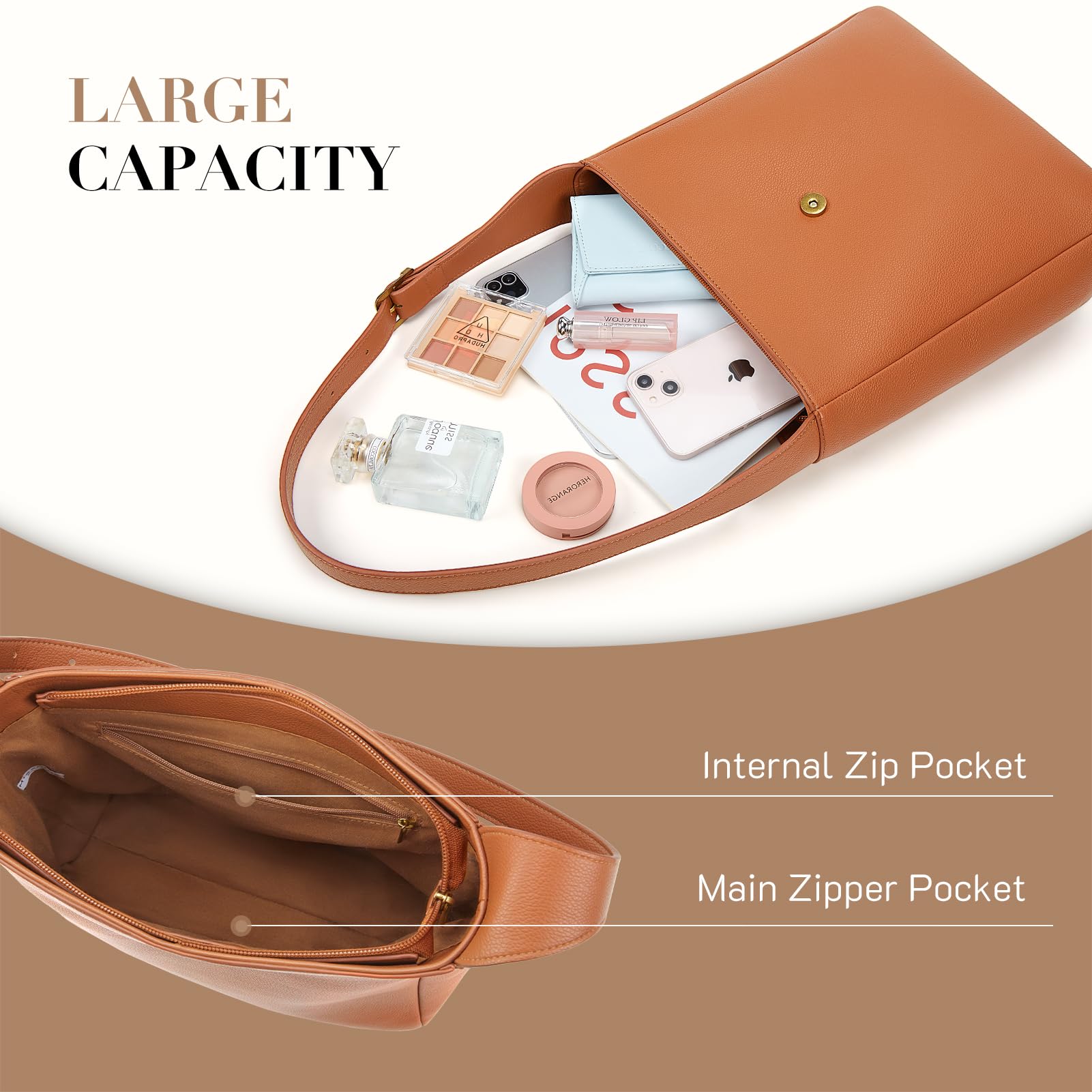 Missnine Shoulder Bag for Women Large Hobo Bags Vegan Leather Purses and Handbags Ladies Designer Tote with Zipper