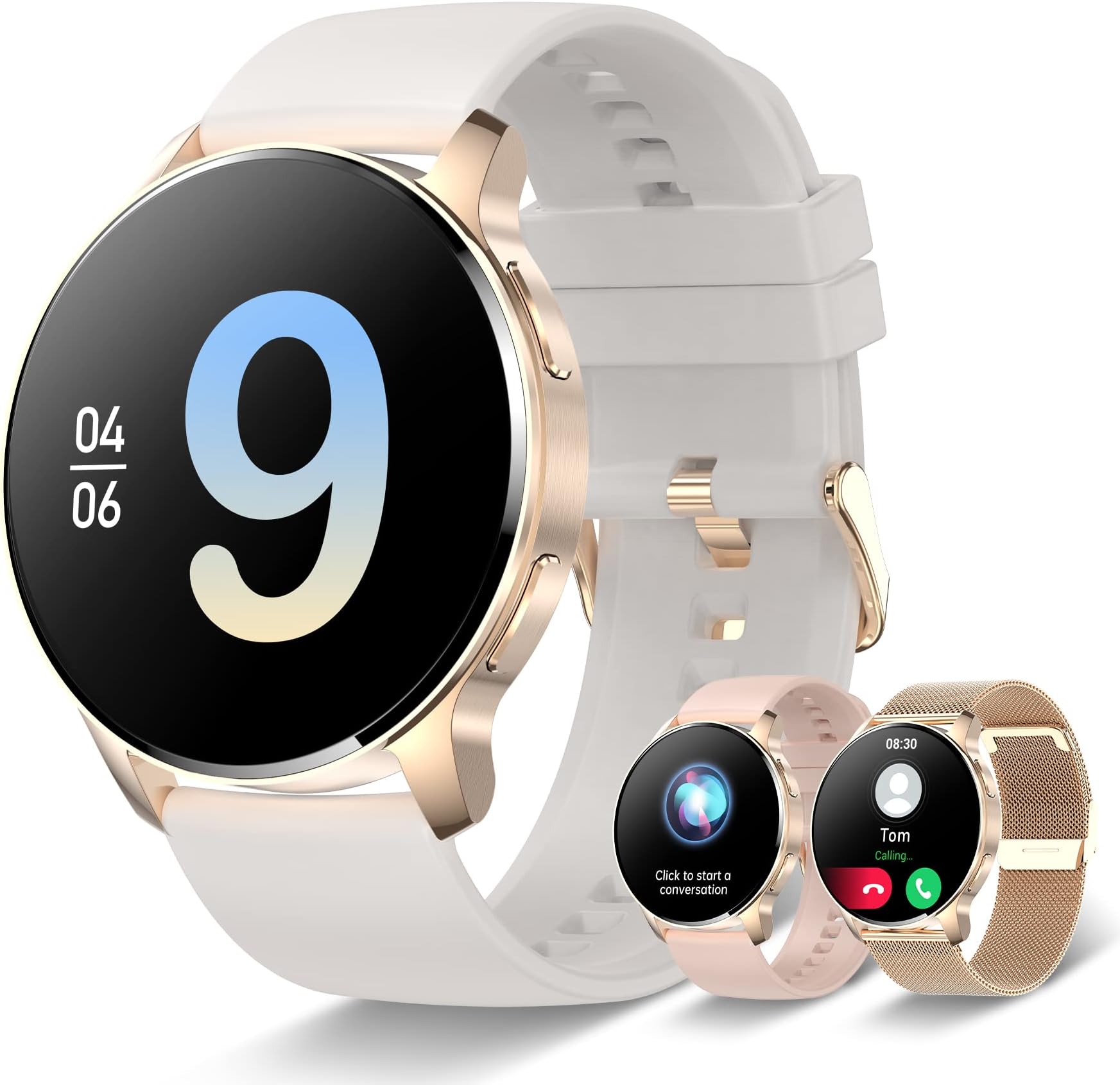 Smartwatch voor dames, oproep en antwoord, smartwatch, meldingen, fitness, stappenteller, hartslagmeter, bloeddruk, SpO2 slaap, sporthorloge voor Android iPhone, zilver Smartwatch voor dames, oproep en antwoord, smartwatch, meldingen, fitness, stappenteller, hartslagmeter, bloeddruk, SpO2 slaap, sporthorloge voor Android iPhone, zilver