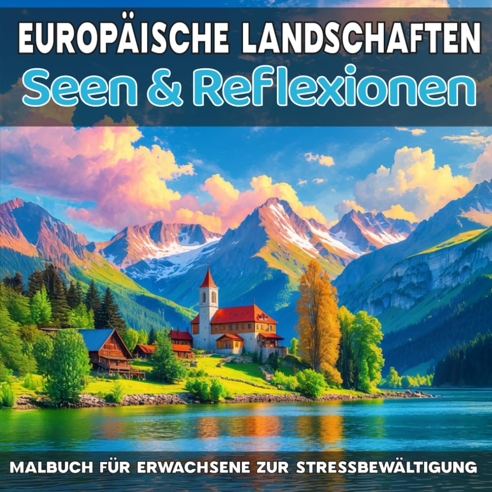 Europäische Landschaften: Seen & Reflexionen - Malbuch für Erwachsene zur Stressbewältigung: 40 einzigartige Naturlandschaften zum Ausmalen