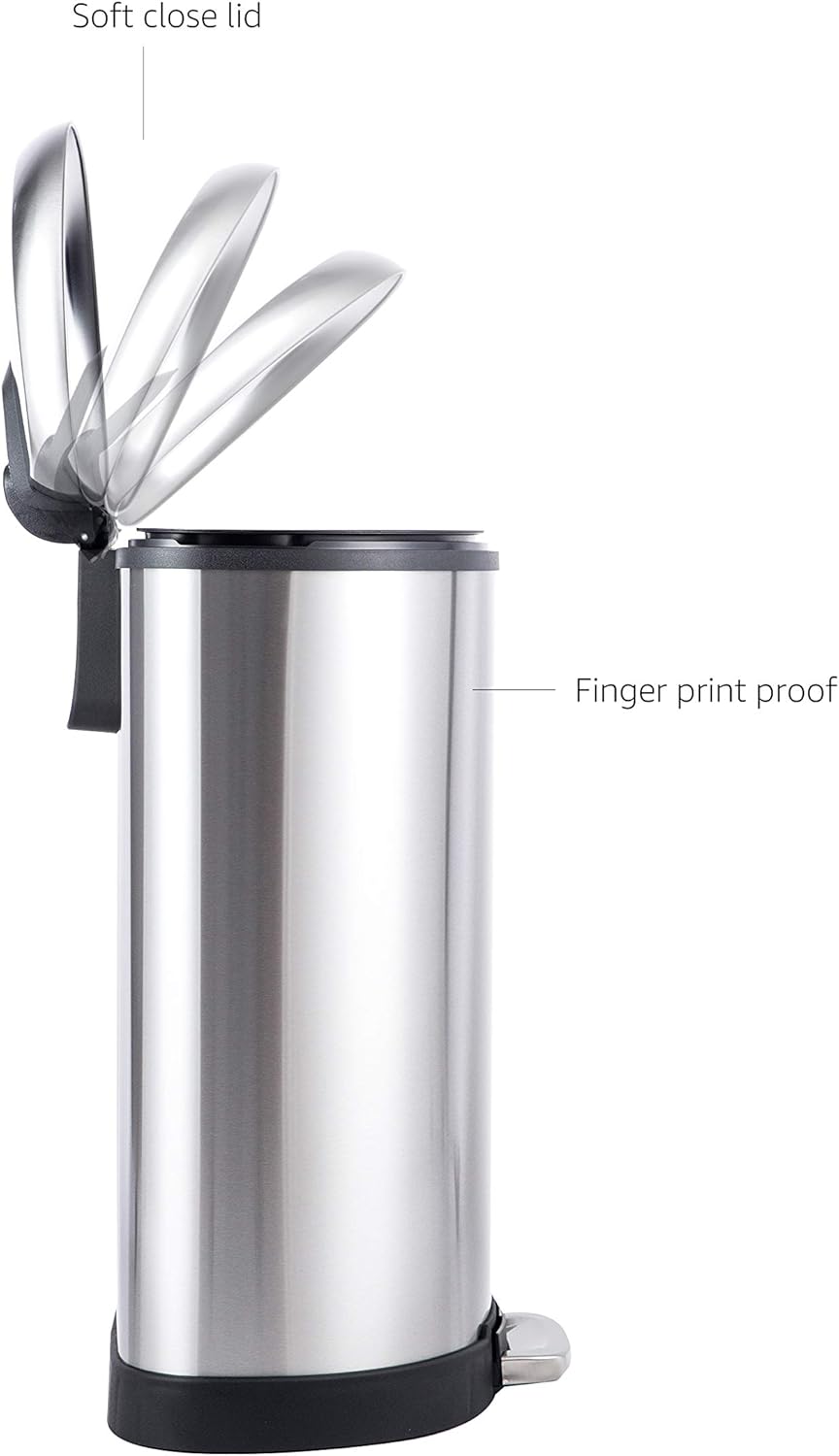 🔥 Crаzу Dеаlѕ Amazon Basics 50 Liter / 13.2 Gallon Soft-Close Trash Can with Foot Pedal - D-Shaped, Stainless Steel