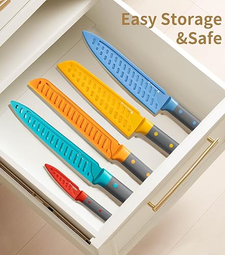 Miniatura 5 de GOODA Juego de cuchillos de cocina de acero inoxidable con revestimiento antiadherente, apto para lavavajillas, juego de cuchillos de cocina de chef