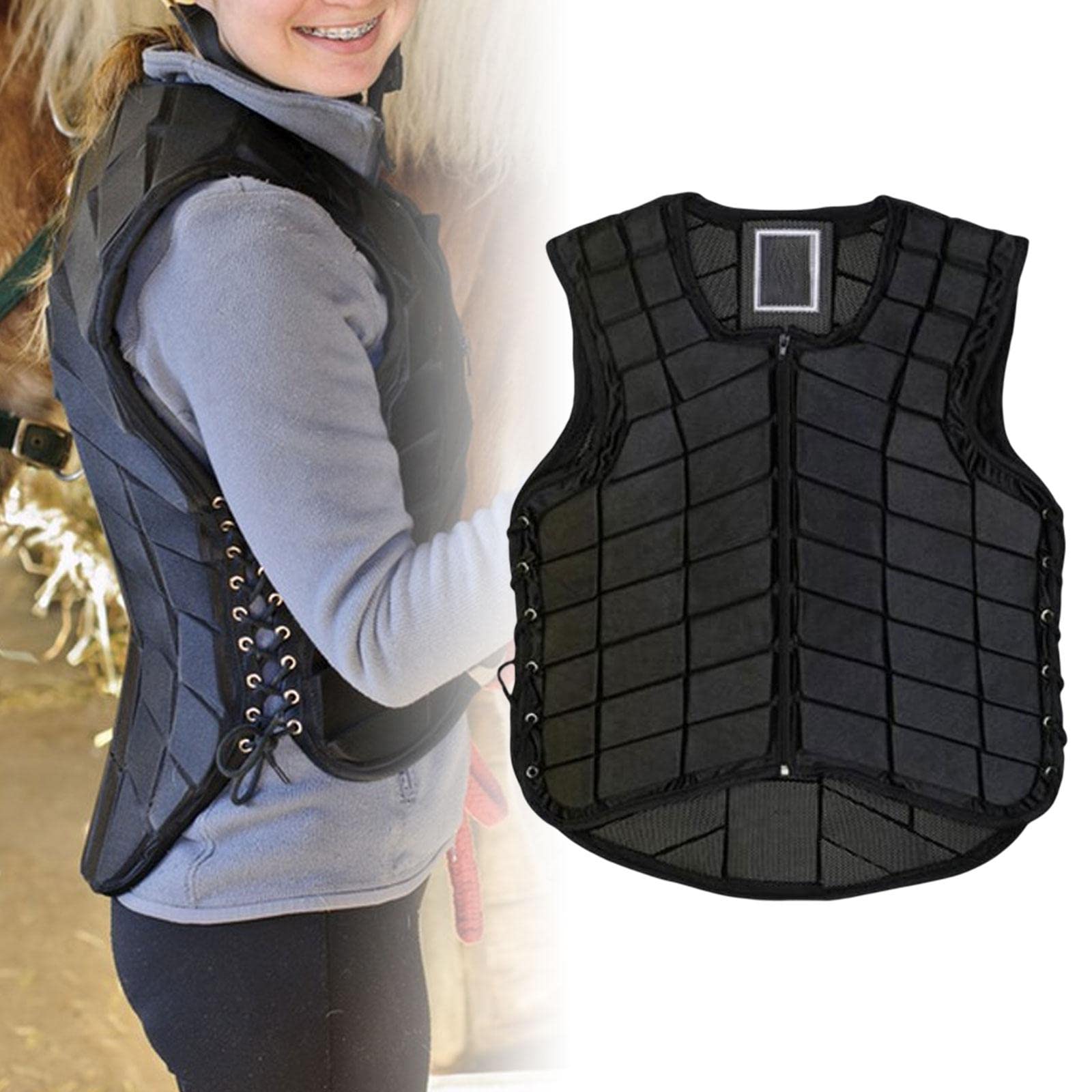 predolo Gilet de Protection d'équitation, Gilet équestre pour Hommes, Gilet d'entraînement, gardes de Sport pour Filles, Le Noir, Adulte L