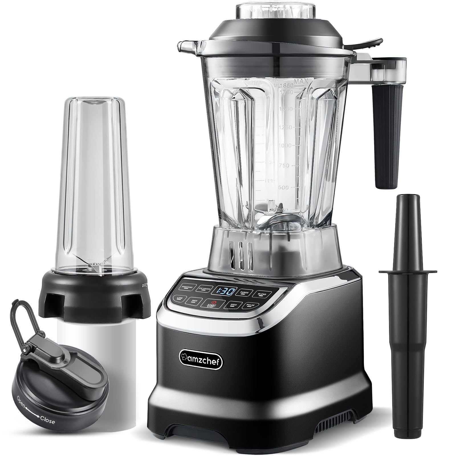 AMZCHEF Blender professionnel 1800 W, blender multifonctionnel avec écran tactile intelligent, blender électrique 6-lames en 3D - Noir