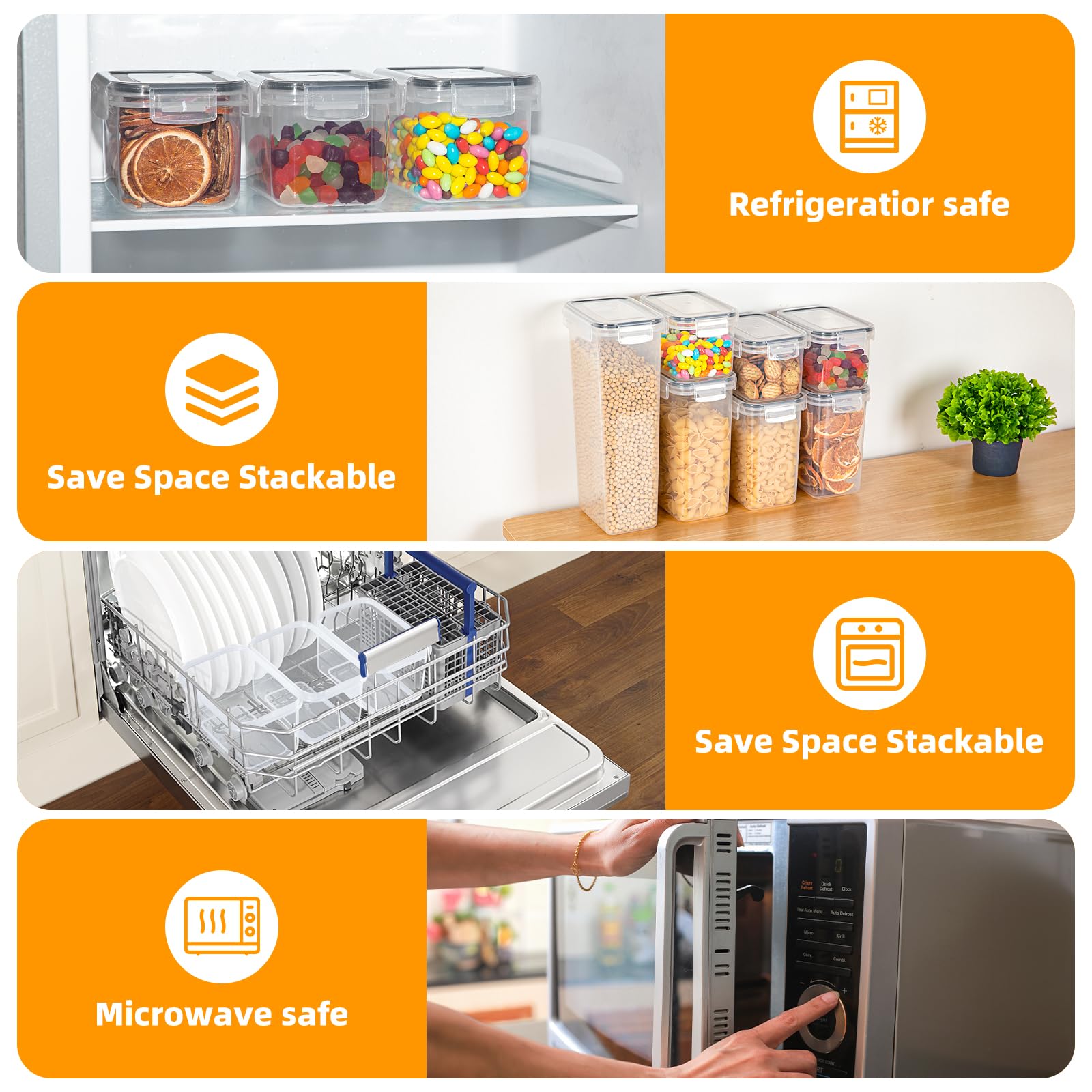 FoiiLiio 1.6L Boite de Rangement Cuisine Lot de 8, Sans BPA Bocaux Hermetiques Alimentaires en Plastique Scellée avec Couvercle
