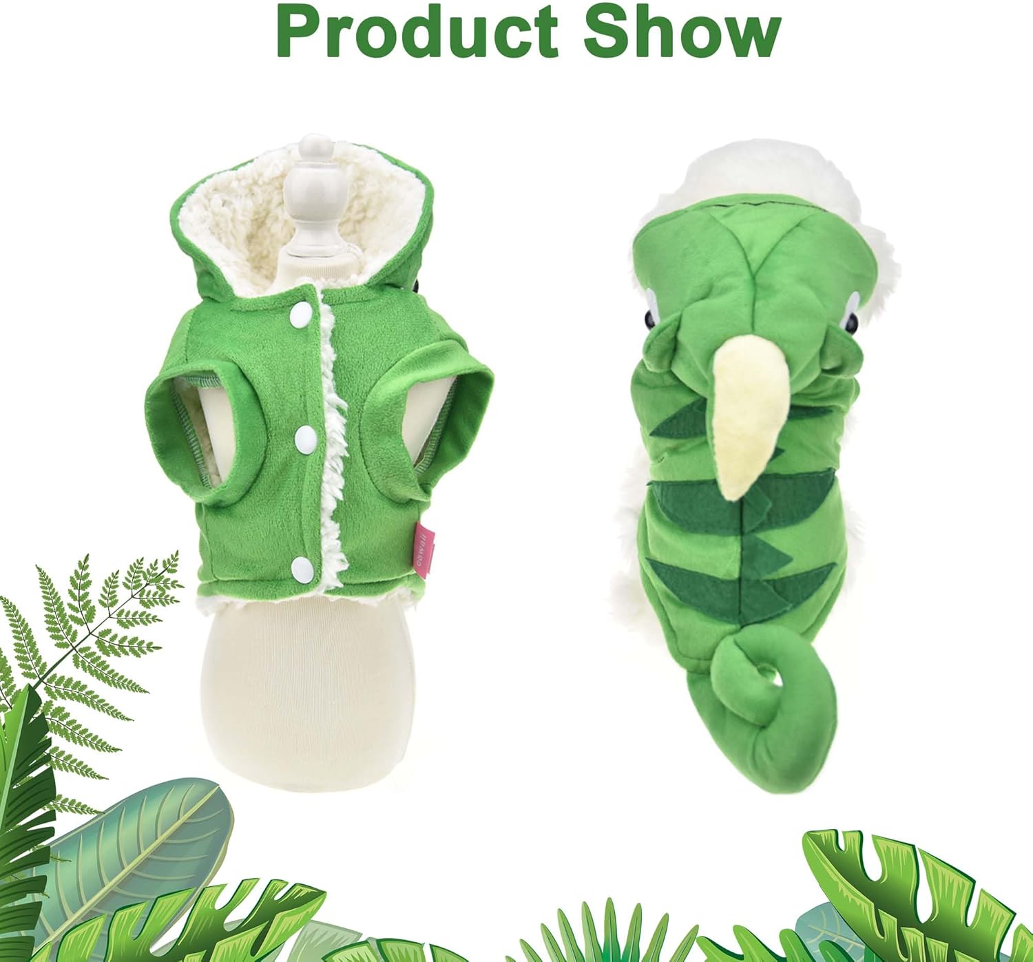 Chameleon Dog Costume for Halloween,Winter Fleece Pet Cat Coat Jacket for Small Medium Large Dog,Pet Funny Clothes Hoodie Labrador Bulldog Chihuahua(Green, 2XL)