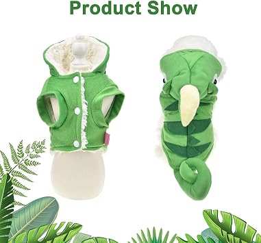 Chameleon Dog Costume for Winter Fleece Pet Cat Coat Jacket for Small Dog Funny Clothes Hoodie Bulldog Chihuahua (S(Bust 14.1”), Green) | For Small Medium Large Dog and Cats;3D Lizard Dog Outfit with Curly Tail; Winter Fleece Dog Coat;Labrador Bulldog Chihuahua