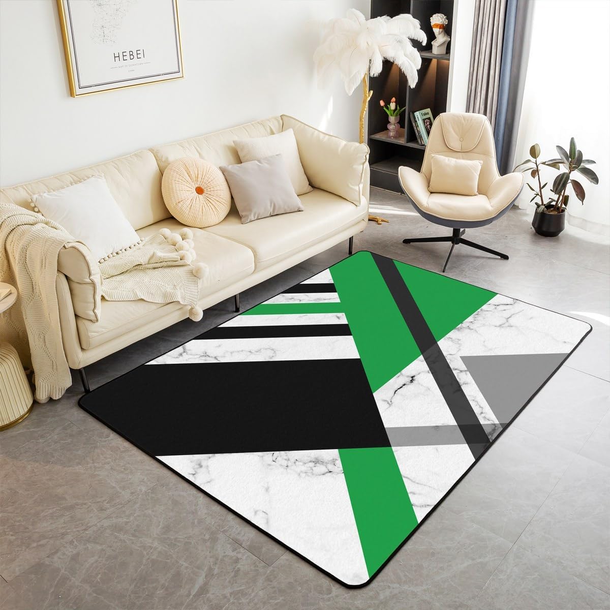 Tapis 140x200 cm imprimé 3D avec rayures géométriques et support antidérapant en caoutchouc