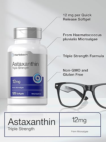 Miniatura 3 de Horbäach Suplemento de astaxantina 12 mg 120 cápsulas blandas Triple fuerza de microalgas Sin OMG y sin gluten
