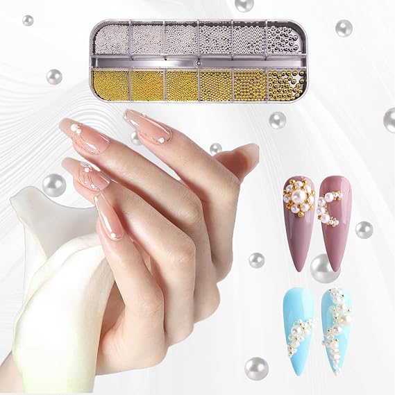 Bettinay 2 Boxes Nail Gems for Nail Art,Nail Beads Supplies Accessories for DIY Craft Kit
