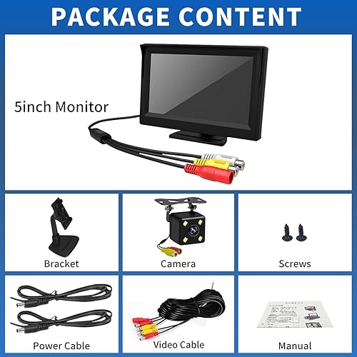 Miniatura 9 de Kairiyard Cámara de respaldo, cámara de visión trasera para automóvil con monitor de 5 pulgadas, visión nocturna HD, visión amplia de 170 , sistemas