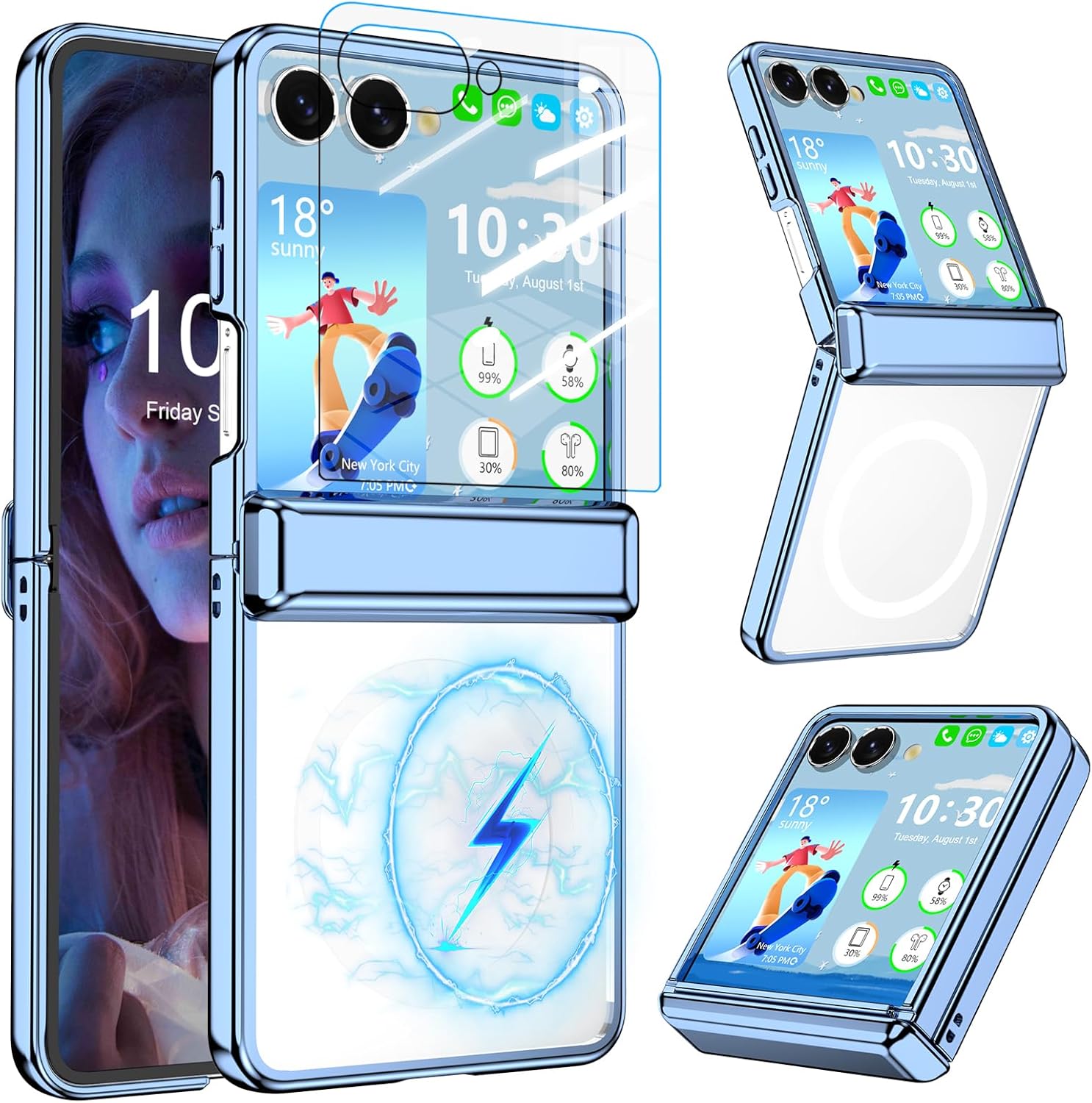 Designed for Samsung Galaxy Z Flip 7 Case Magnetic with Hinge Protection & Built-in Tempered Glass Screen Protector for Flip 7 Shockproof Protective Phone Case Cover (Crystal)